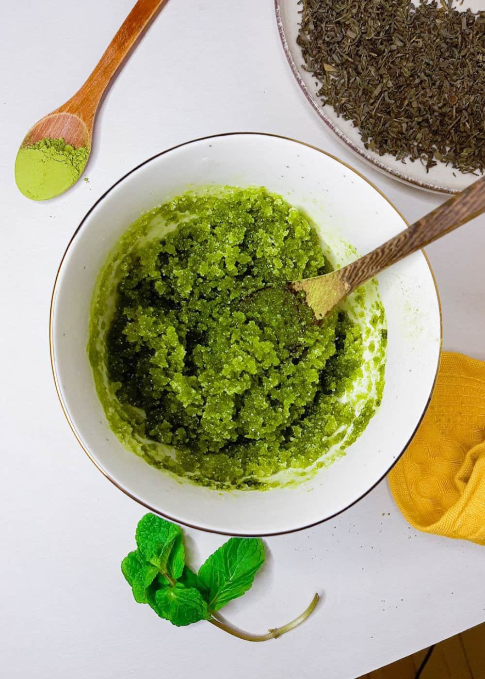 DIY Matcha Sugar Scrub with Mint & Lime Essential Oils